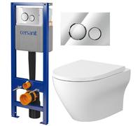 Set cuvette WC avec abattant à descente lente Cersanit Larga S701-885, châssis encastré avec bouton de chasse d'eau Cersanit S701-778