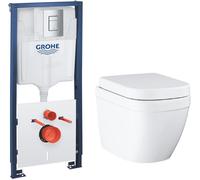 Set cuvette WC avec abattant à descente lente Grohe Euro Ceramic 39693000, châssis encastré avec bouton et joint Grohe Solido 39930000