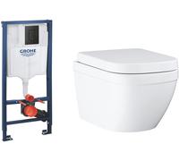 Set cuvette WC avec abattant à descente lente Grohe Euro Ceramic 39693000, châssis encastré avec bouton de chasse d'eau Grohe Solido 38811KF0