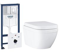 Set cuvette WC avec abattant à descente lente Grohe Euro Ceramic 39693000, châssis encastré Grohe Rapid SL 38827000