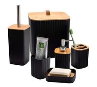 Set d’Accessoires de Salle de Bain 6 pièces Poubelle Distributeur de Savon Noir