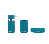 Set d'accessoires Infinitio Distributeur de savon, Porte savon, Gobelet, céramique Bleu mat PackSAT-BleuMat