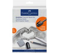 Faber-Castell Set de dessin Goldfaber Charcoal, 8 pièces (crayons à charbon, taille-crayon, gomme)
