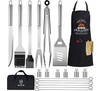Set d'accessoires de barbecue Hommes Cadeaux 20 pièces en acier inoxydable Set d'ustensiles de barbecue avec pince de barbecue Spatule de barbecue Tablier Set pour le camping en plein air Cadeaux de b