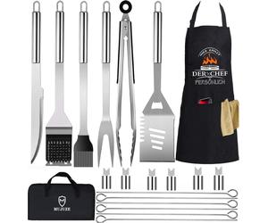 Set d'accessoires de barbecue Hommes Cadeaux 20 pièces en acier inoxydable Set d'ustensiles de barbecue avec pince de barbecue Spatule de barbecue Tablier Set pour le camping en plein air Cadeaux de b