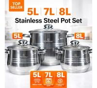 Set d'accessoires de cuisine KlönBerg | Set de 6 casseroles à induction | 5 l, 7 l, 8 l | Casseroles XXL | Acier inoxydable | Couvercles en verre trempé | KB2527