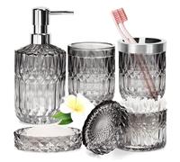 Set d'accessoires de salle de bain 5 pièces - Distributeur de savon en verre - Porte-brosse à dents - Coupelle à savon - Conteneur organisateur - Verre sans plomb durable - Accessoires de salle de bai