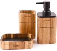 Set d'accessoires de salle de bain en bois d'acacia 3 pièces, y compris distributeur de savon de bain, gobelet de salle de bain, porte-savon Accessoires pour la décoration de la salle de bain