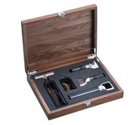 WMF Baric Wine Sommelier Set 5 pièces, accessoires pour le vin, tire-bouchon, coupe-capsule, bouchon de bouteille, verseur à vin, décapsuleur, dans une boîte en bois de noyer, noir