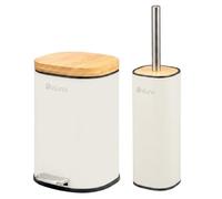 Set d'accessoires pour salle de bain eluno FRAMURA 2 pièces comprenant 1 poubelle à pédale avec couvercle à fermeture douce et capacité de 5 litres et 1 ensemble de WC, en métal avec couvercle en