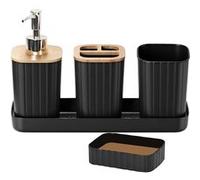 Set d'Accessoires Salle de Bain 5 pièces Porte-Brosse à Dents et Gobelet Avizar Noir Noir