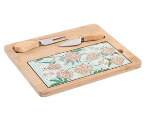 Set d'apéritifs, 4 pièces, bambou/grès, 24,5 x 20 x 1,2 cm, vert