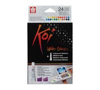 Set d'aquarelles SAKURA Koi, boîte de croquis de poche | 24 demi-godets + médium irisé
