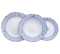 Set d'assiettes, porcelaine de Karlovy Vary, Thun, rose, ruban bleu, 18 pièces