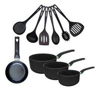 Set de 1 poêle 16 cm, 3 casseroles antiadhésives céramique 16, 18 et 20 cm et 6 ustensiles Fackelmann Brandao