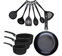 Set de 1 poêle 28 cm, 3 casseroles antiadhésives céramique 16, 18 et 20 cm et 6 ustensiles Fackelmann Brandao