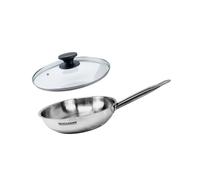 Fackelmann Poêle de Cuisson 28 cm Inox 18/8, Couvercle en Verre, Poêle Induction, Poêle Sans PFAS, Manche Riveté, 28 cm