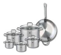 ELO 9501450 Batterie de cuisine 6 pièces, Set de 1 Poêle de cuisson 32 cm et 5 faitouts 12, 14, 16, 20 et 26 cm Elo Profi Citrin, inox, induction, Gris Ardoise