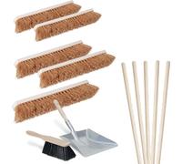 BRB Lot de 5 balais en coco de 500 mm de long avec 5 manches en bois de selle + 1 kit de balayage