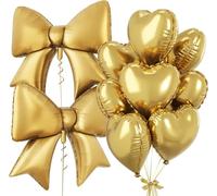 Set de 10 ballons cœur et nœud - 2x en forme de nœud et 8x en forme de cœur, ballons XXL pour anniversaires, baby showers et mariages (Gold)