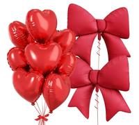 Set de 10 ballons cœur et nœud - 2x en forme de nœud et 8x en forme de cœur, ballons XXL pour anniversaires, baby showers et mariages (Rot)