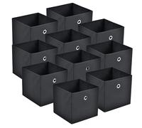 Set de 10 Boîtes de Rangement avec Oeillet en Métal Lot de Caisses à Base Carrée Organisateurs Design Textile Non Tissé 28 x 30 x 30 cm Noir