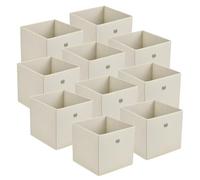 Set de 10 Boîtes de Rangement avec Oeillet en Métal Lot de Caisses à Base Carrée Organisateurs Design Textile Non Tissé 28 x 30 x 30 cm Beige