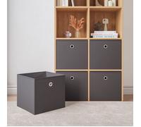 Set de 10 Boîtes de Rangement avec Oeillet en Métal Lot de Caisses à Base Carrée Organisateurs Design Textile Non Tissé 28 x 30 x 30 cm Gris Foncé