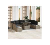 Set de 10 Canapés de Jardin avec Coussins Gris en Poly Rattan