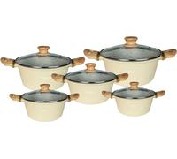 Set de 10 casseroles avec couvercles en verre - convient pour l'induction, revêtement en marbre anti-adhésif Beige