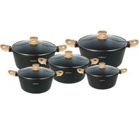 Set de 10 casseroles avec couvercles en verre - convient pour l'induction, revêtement en marbre antiadhésif noir