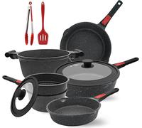 set de 10 casseroles et poêles AIKENBBKK, Set de casseroles anti-adhésives, Poignée amovible, Induction, Résistant au four