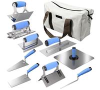 Set de 10 Truelles de Maçon, Kit d’Outils de Plâtrage en Acier Inoxydable avec Manche Souple, Truelle à Joint, Outil à Bordure, Truelle d’Angle, Taloche Maçon et Sac de Rangement pour Maçonnerie