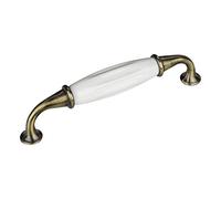 Set de 10 x SO-TECH® Poignée en Porcelaine JOHANNA Finition Laiton Vieilli blanc Entraxe 128 mm poignée de Meuble