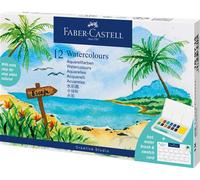 Faber-Castell 169714 - Mini set aquarelle avec 12 couleurs aquarelles et pinceau à réservoir d'eau, Tropical Escapes