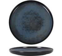 Set de 12 assiettes plates YAKI rondes à dessert, plat à service de table en Porcelaine décorée - diamètre 25 x hauteur 2,5 cm G