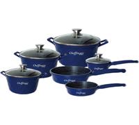 set de 12 casseroles à induction Diamant Casserole Induction Alu Fonte Couvercle Gants Bleu