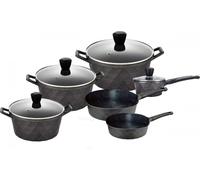 set de 12 casseroles à induction Diamant Casserole Induction Alu Fonte Couvercle Gants Gris