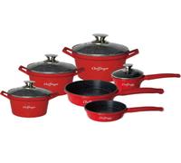 set de 12 casseroles à induction Diamant Casserole Induction Alu Fonte Couvercle Gants Rouge