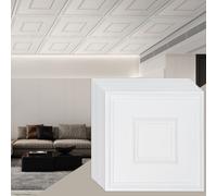 set de 12 panneaux de plafond - Plaques de plafond en PVC 605x605mm - Carreaux de plafond géométriques en blanc - Style de vie moderne