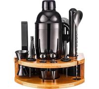 Set de 12 pièces comprenant un shaker et un support en bambou, set de barman en acier inoxydable de 750 ml pour cocktails