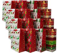 set de 12 sacs de Noël 32x26x12cm Sacs cadeaux motifs festifs avec poignée de transport