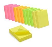 WAYTEX 1200 Notes autocollantes repositionnables couleurs néons 12 blocs de 100 feuilles 3,75 x 5 cm sens vertical