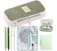 Set de 15 fournitures scolaires BDHYYM avec étui, 4 crayons gel, un crayon mécanique, un bloc-notes, une gomme, un compas, une règle et une équerre, étui pour adolescentes, objets cools, fournitures s