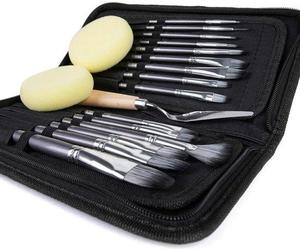 set de 15 pinceaux Artify pour peinture acrylique et à l'huile Aquarelle - Couteau, éponges & sac de transport inclus