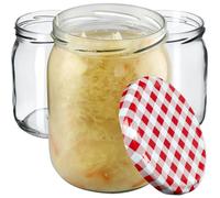 Set de 16 Pots en Verre 540ml avec Couvercles ""Grille Rouge"" - KADAX