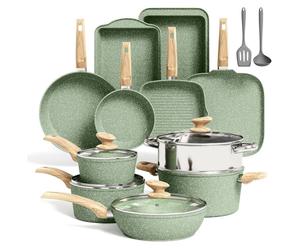 set de 17 ustensiles de cuisine à induction avec plaque de gril et poêles en granit