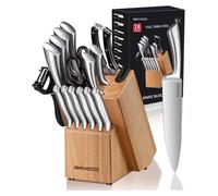 set de 18 couteaux de cuisine professionnels avec bloc en bois et aiguiseur