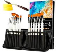 set de 18 pinceaux professionnels avec couteau à palette et éponge - poils de nylon à pointe ronde - pinceaux acryliques d'artiste pour la peinture acrylique, l'aquarelle et la peinture à l'huile - Am