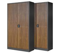 Set de 2 Armoire de Bureau métallique 4 étagères tôle d'acier revêtement en Poudre 195 cm x 90 cm x 40 cm Anthracite/Imitation Bois